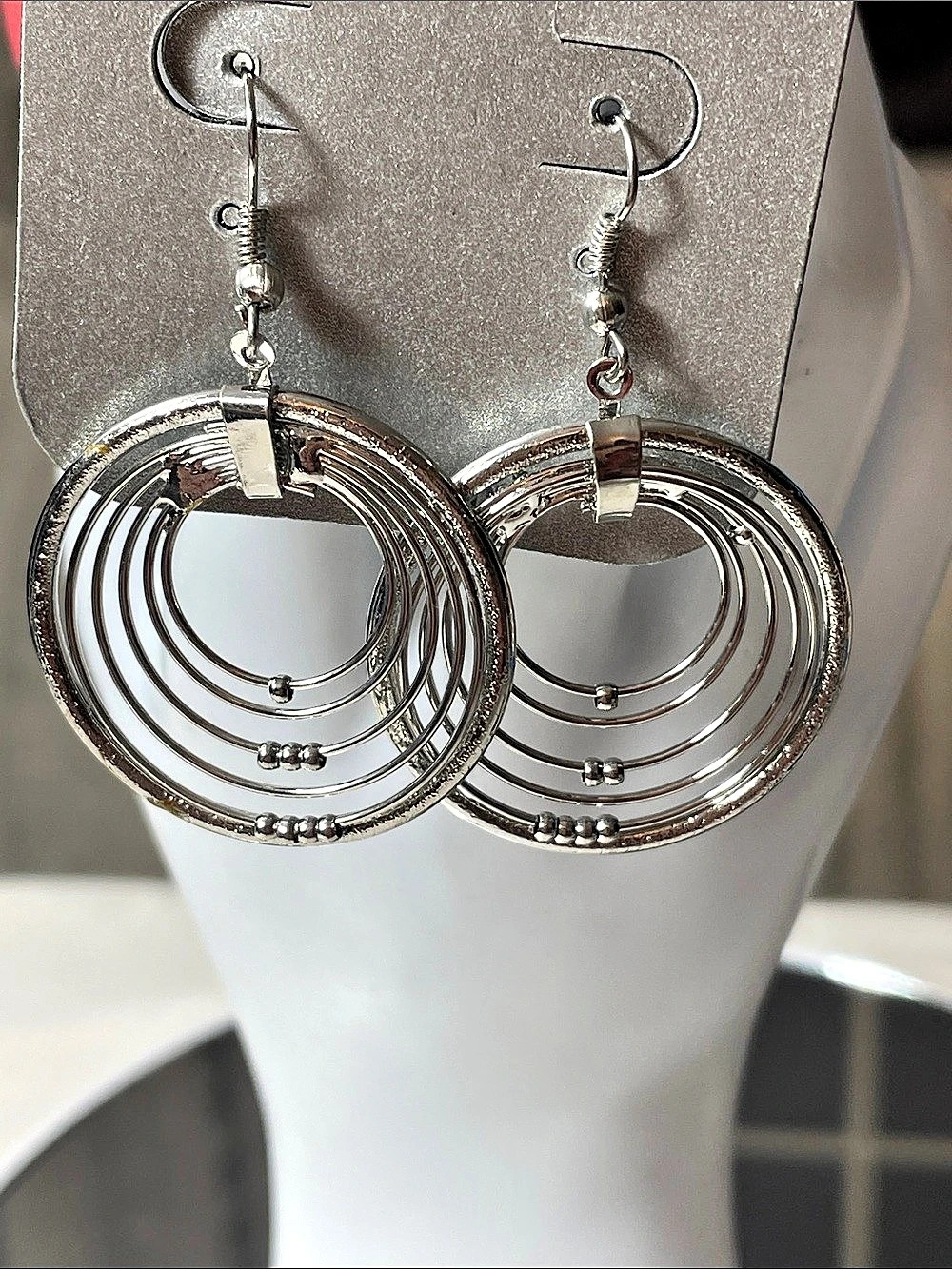 Avenue Silver-Tone Hoop Dangle Earrings Fish Hook 2”x1.75”7